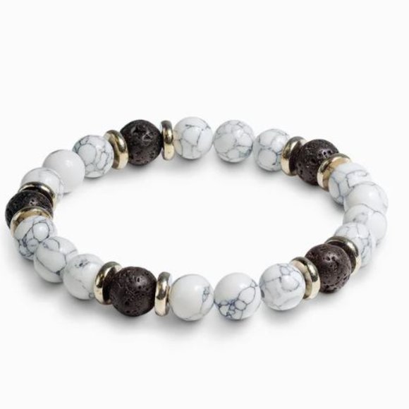10mm White Howlite and Lava Rock ‘Calm’ Stretch Bracelet - Picture 3 of 8